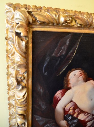 Antiquités - Madone en Adoration de l'Enfant endormi - École bolognaise du XVIIe siècle